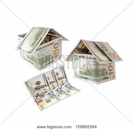 Hundred-dollar bills and the houses of hundred-dollar bills.Dollars concept means mortgage or hypoth