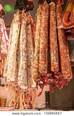 Catalan Dry Sausages, Fuet Market In Barcelona