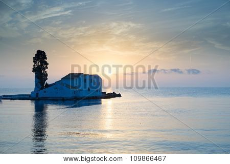 scene of Vlacherna monastery, Kanoni, Corfu, Greece