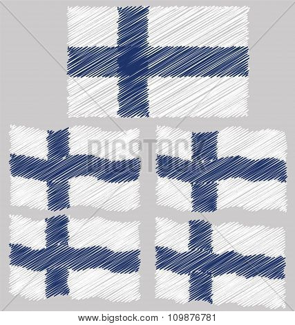 Flat And Waving Hand Draw Sketch Flag Of Finland