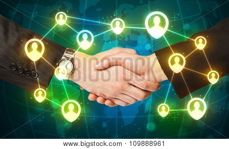 Business handshake, social netwok concept