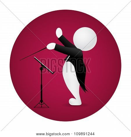 Conductor standing front music stand on circle frame