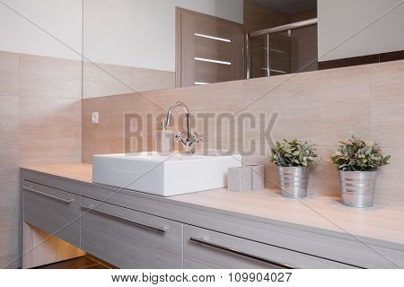 Porcelain Washbasin In Bright Bathroom