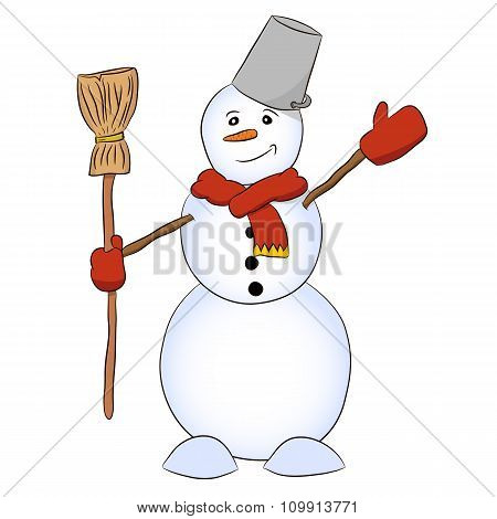 Snowman with broom