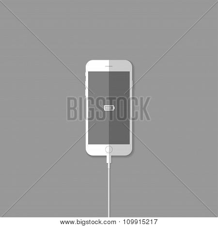 Phone, wire, battery, vector