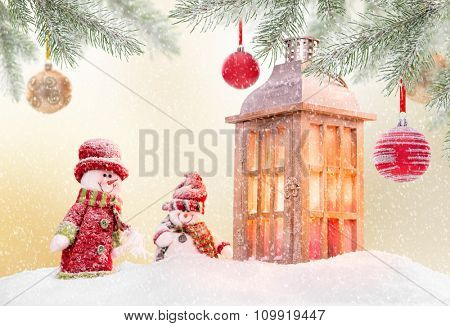 Abstract Christmas background with shining antern