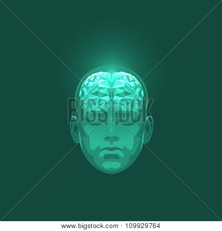 Front View of Abstract Human Head with a Brain.