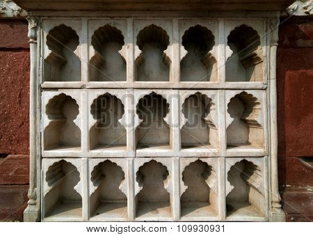 Architectural details inside Lal Qila - Red Fort in Delhi, India