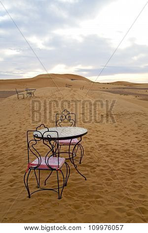 Table And Seat  Desert    Morocco    Africa Yellow Sand