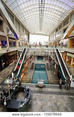SINGAPORE - NOVEMBER 08, 2015: interior of The Shoppes at Marina Bay Sands. The Shoppes at Marina Bay Sands is one of Singapore's largest luxury shopping malls