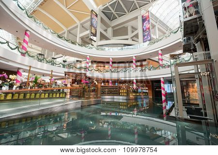 SINGAPORE - NOVEMBER 08, 2015: interior of The Shoppes at Marina Bay Sands. The Shoppes at Marina Bay Sands is one of Singapore's largest luxury shopping malls