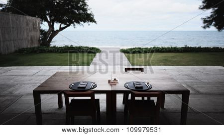 Dining Table Near The Ocean In The Morning