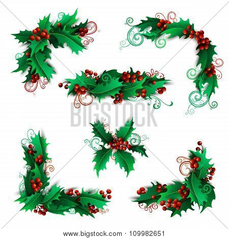 Set Of Holly Berries Page Decorations And Dividers.