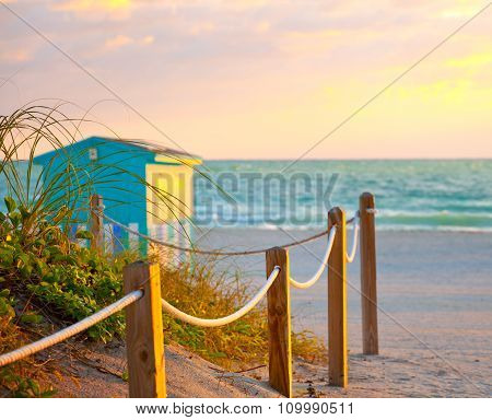 Beach path at sunrise in Miami BEach Florida