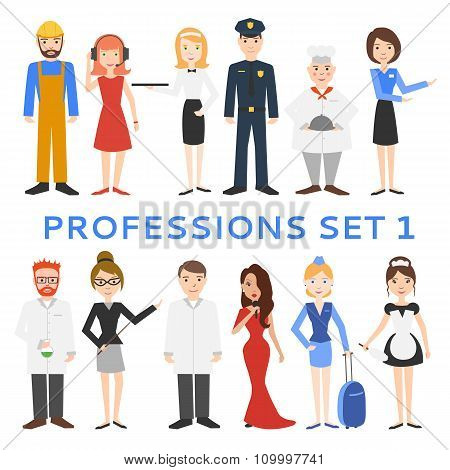 Professions, uniforms, job. Set of vector icons.