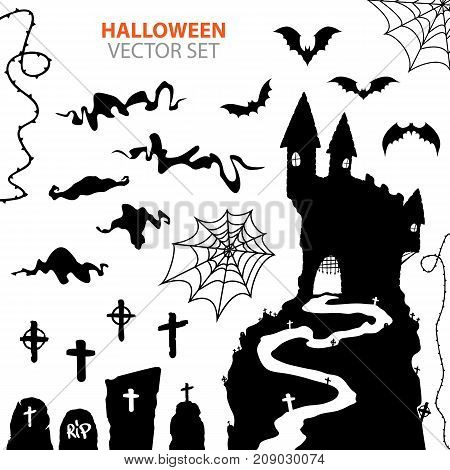 Vector collection of halloween icons. Vector illustration for halloween decoration on white background.