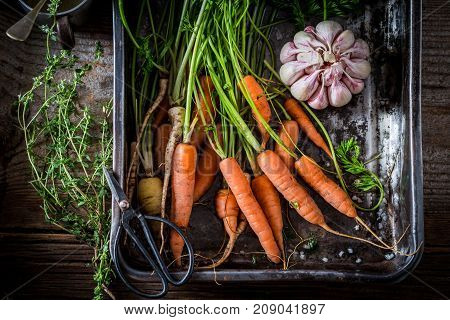 Preparation For Grilled Homemade Vegetbales Made Of Vegetables And Thyme