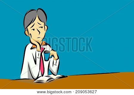 office people. cartoon man in office boring be inattentive , boring in work or office life