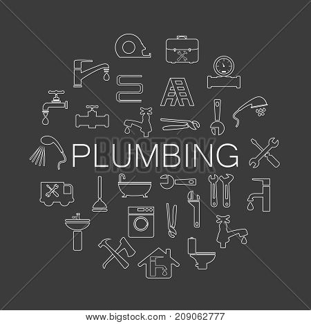 plumbing objects and tools icons - vector icon set