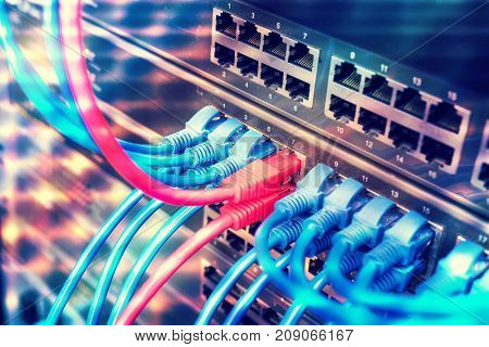 Network cables in switch center server rack