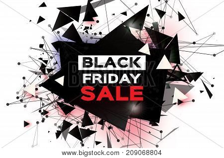 Black Friday Sale. Realistic fiery explosion. Big Sale. Discount. Trendy Geometric elemets and frame in paper cut style. For brochure, flyer. Simple geometry. White background. Vector illustration.