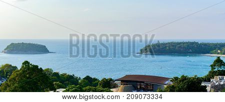 Panoramic Seascape With Blue Water And Sky