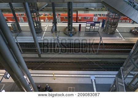Berlin Germany - October 8 2017: View of interior of the central train station in Berlin Germany.