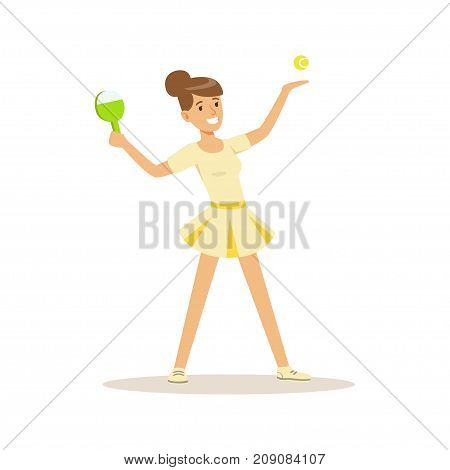 Female athlete playing table tennis game, active sport lifestyle vector Illustration isolated on a white background