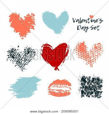 Love heart set grunge. Vector illustration. Hand draw. Valentine s Day