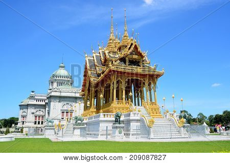 BANGKOK THAILAND - SEPTEMBER 19 2017 : Barom Mangalanusarani Pavillian in the area of Ananta Samakhom Throne Hall