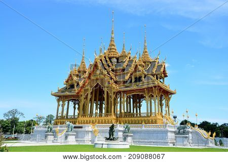 BANGKOK THAILAND - SEPTEMBER 19 2017 : Barom Mangalanusarani Pavillian in the area of Ananta Samakhom Throne Hall
