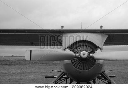 an old obsolete aircraft propeller on sky fon
