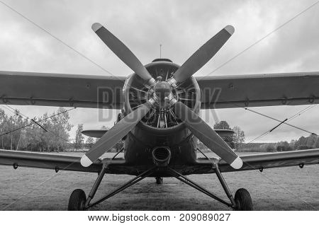 an old obsolete aircraft propeller on sky fon