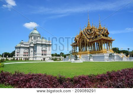 BANGKOK THAILAND - SEPTEMBER 19 2017 : Barom Mangalanusarani Pavillian in the area of Ananta Samakhom Throne Hall