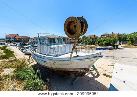 Repair And Restoration Of Old Wooden Fishing Ship Or Boat.
