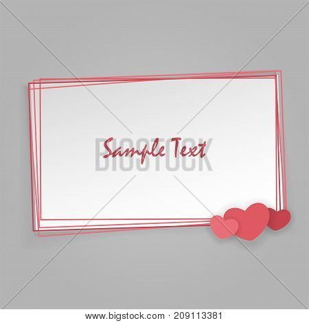 Mock up material soft template backdrop. Empty greeting card Valentines Day holiday. Vintage romantic origami paper heart shape long shadow frame. Retro border Valentine's love design.