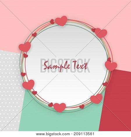soft mint color template backdrop Mock up material. Empty greeting card Valentines Day holiday. Vintage romantic origami paper heart shape long shadow frame. Retro border Valentine's love design.