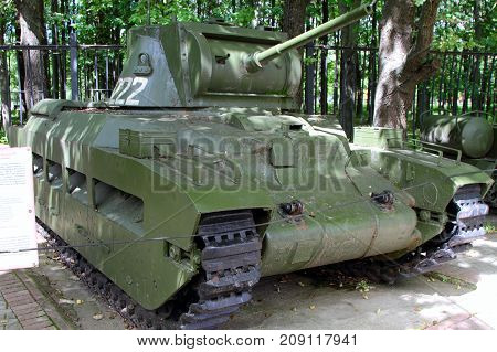 Moscow Russia - July 19 2017: Tank Matilda Infantry (Medium) model 1937 (Great Britain) on grounds of weaponry exhibition in Victory Park at Poklonnaya Hill.