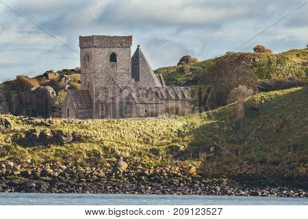 Ruins of an old castle in Scotland - inchcolm island, Edinburgh, horizontal