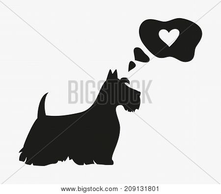 Silhouette of dog with bubble on the white background. Vector illustration.