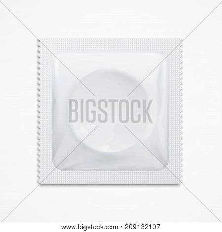 Realistic 3d Detailed Template Blank White Condom Package Contraception Method . Vector illustration of Mock Up Symbol Control Risk