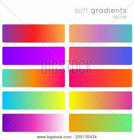 Bright Soft color gradients. Creative vector gradient backgrounds set for mobile app, screen, banner, page, site, greeting card, flyer, invitation, poster, brochure, calendar and other modern design.