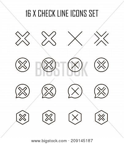 X mark icon set. Collection of high quality outline technology pictograms in modern flat style. Black close symbol for web design and mobile app on white background. Delete line logo.