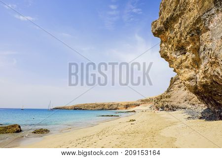 Viw on the beach Playa las Coloradas in Morro Jable on the Canary Island Fuerteventura Spain.