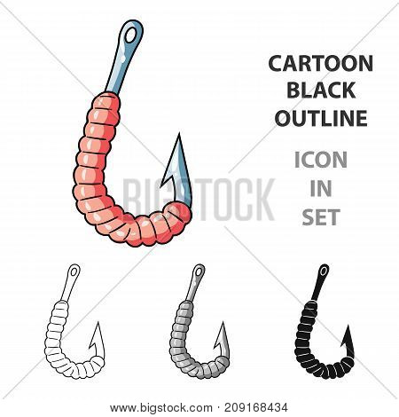 Worm on a hook icon in cartoon design isolated on white background. Fishing symbol stock vector illustration.