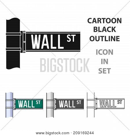Wall Street sign icon in cartoon style isolated on white background. Money and finance symbol vector illustration.