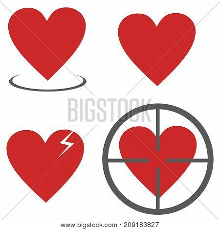 Heart icon set collection. Vector simple illustration of red heart icon set isolated on white background