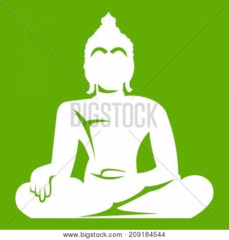 Statue of Buddha sitting in lotus pose icon white isolated on green background. Vector illustration