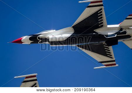 Boise Idaho USA - October 15 2017. United States Air Force Thunderbirds performing at the Gowen Thunder airshow on October 15, 2017.
