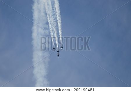 Boise Idaho USA - October 15 2017. United States Air Force Thunderbirds performing at the Gowen Thunder airshow on October 15, 2017.